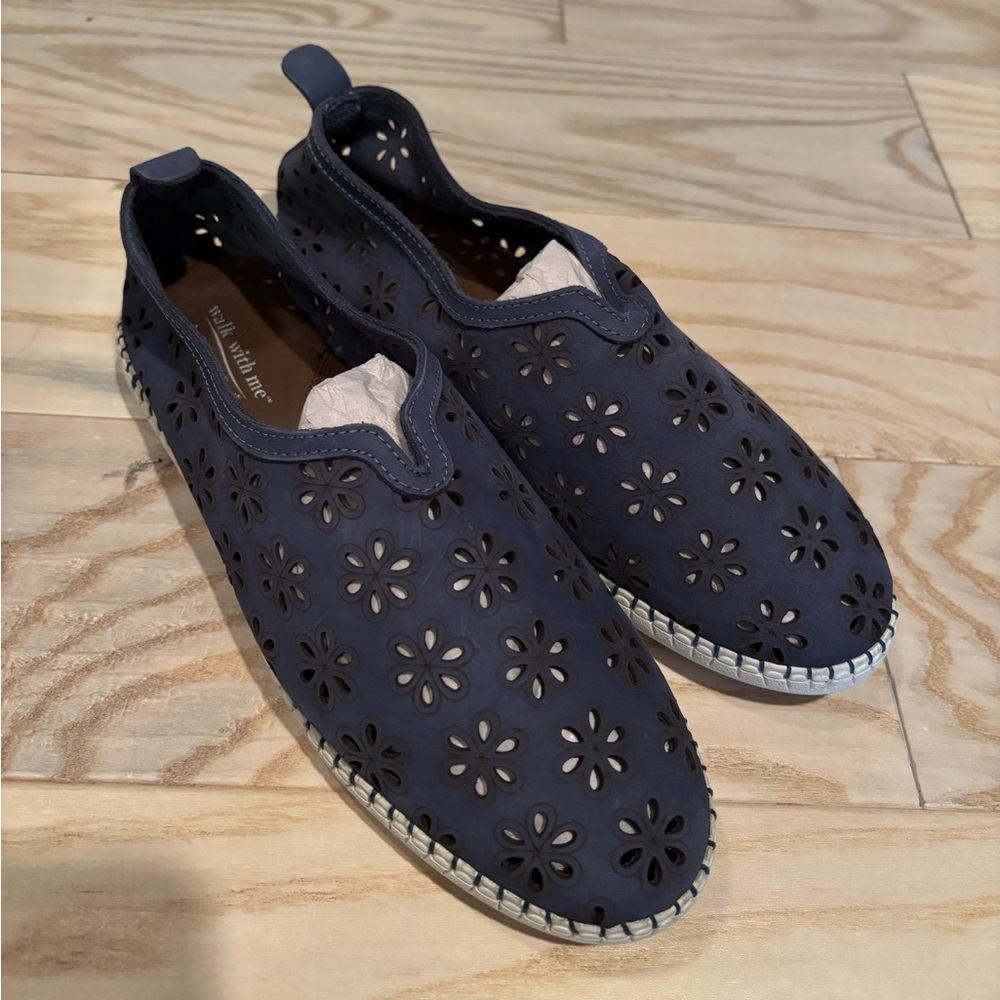 Coldwater Creek, Walk With Me, Blue Flats with Floral Cutouts, Size 9.5 New